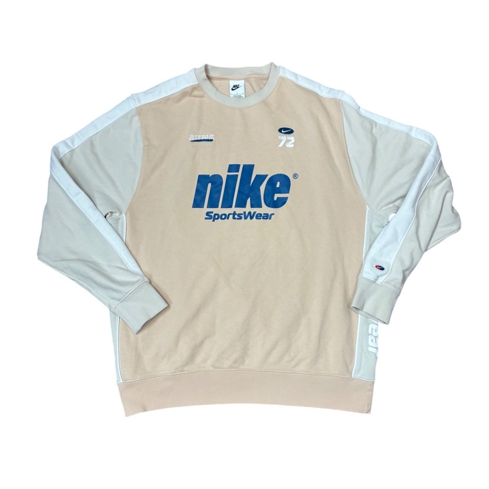 Nike Sportswear Crewneck Sweatshirt Sanddrift Tan Blue HF4495-126 Mens Large